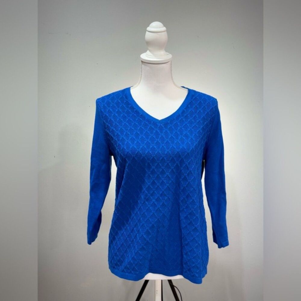 Clearance! Blue Talbots Outlet Diamond Textured V-Neck Sweater Size M EUC